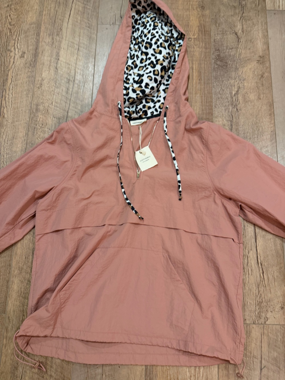 Women's Dusty Rose Hooded Pullover Jacket with Leopard Lining